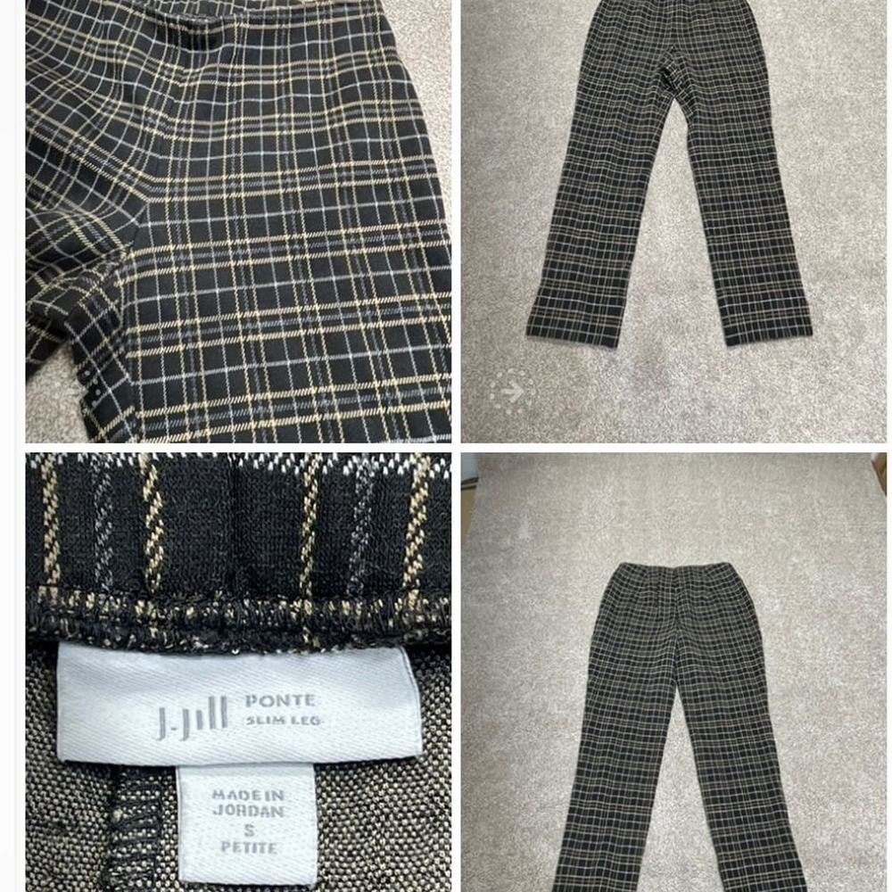 J jill womens ponte pull on plaid slim leg pants sz small petite business casual
